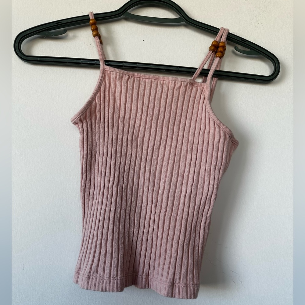 Zara Girls Ribbed Knit Tank with Wooden Beads 9-10